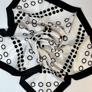 Vintage Black White Floral Square Scarf Hand Printed Acetate Made in Canada NWT